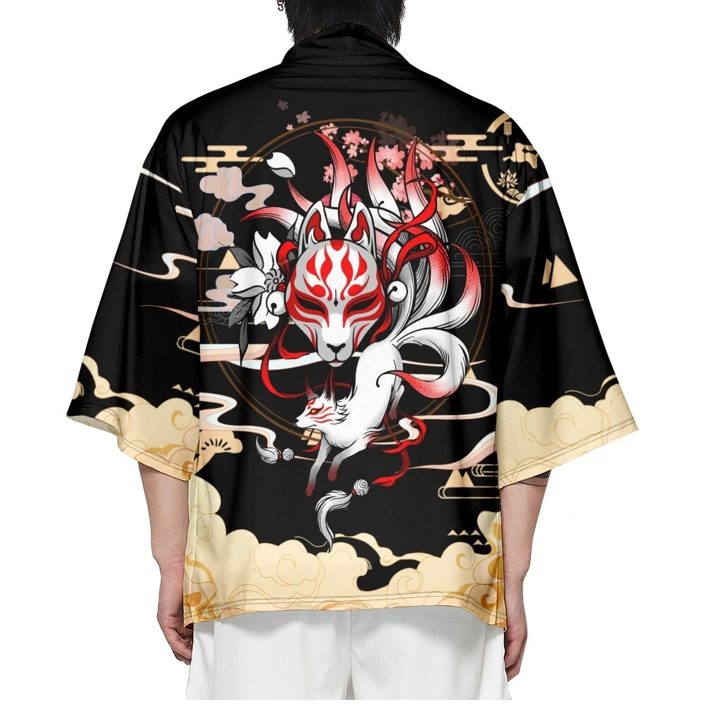 Apparel Japanese-themed Black Gold Nine Tailed Fox Unisex Kimono - Image 6
