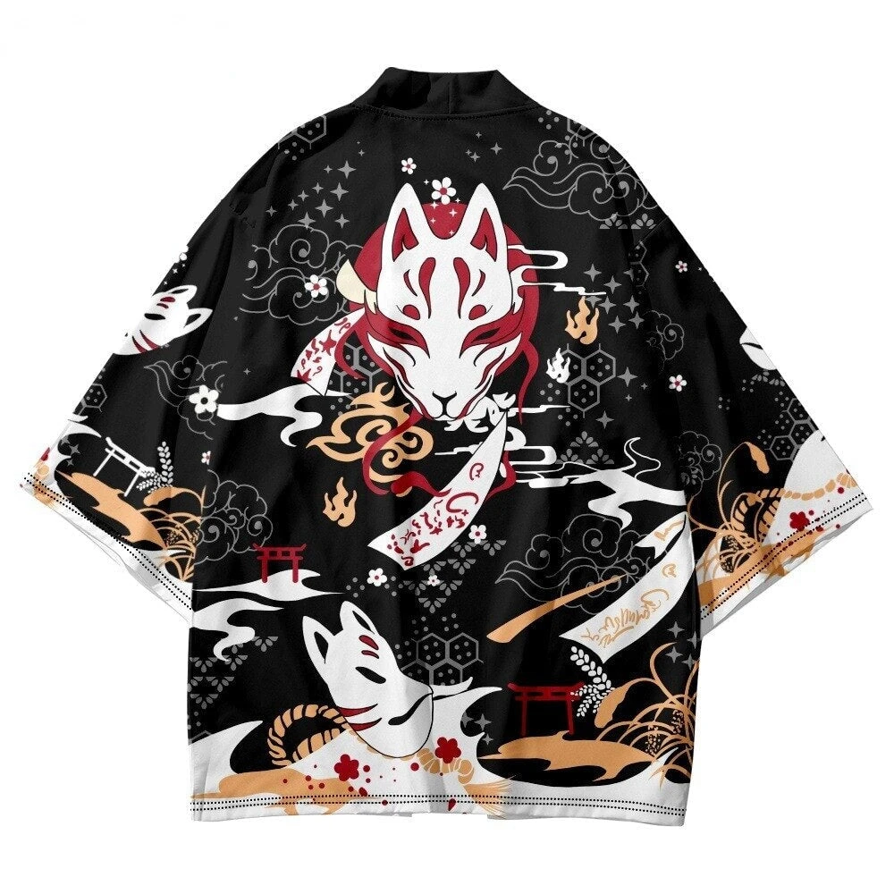 Apparel Japanese-themed Black Gold Nine Tailed Fox Unisex Kimono - Image 2
