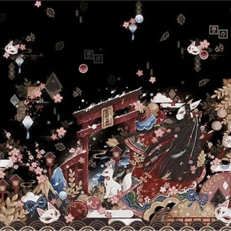 Apparel Japanese-themed Black Green Shrines Sakura Unisex Kimono - Image 5