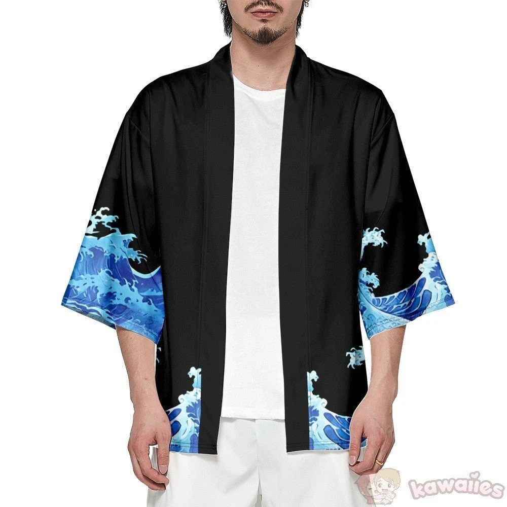 Apparel Japanese-themed Black Koi Waves Unisex Kimono - Image 5