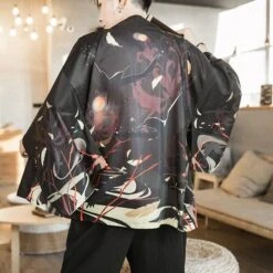 Apparel Japanese-themed Black Red Crows Unisex Kimono