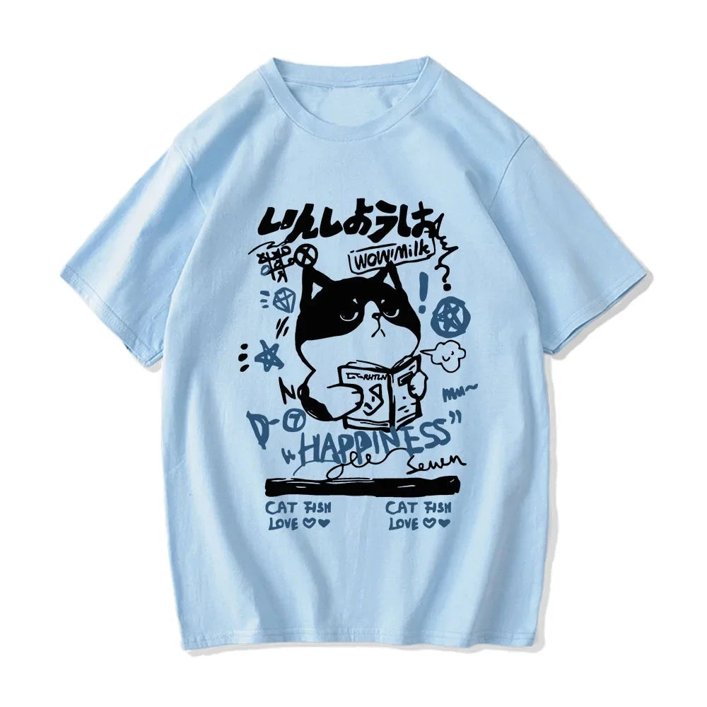 Apparel Japanese Themed Cat Finding Happiness Unisex Tee - Image 2