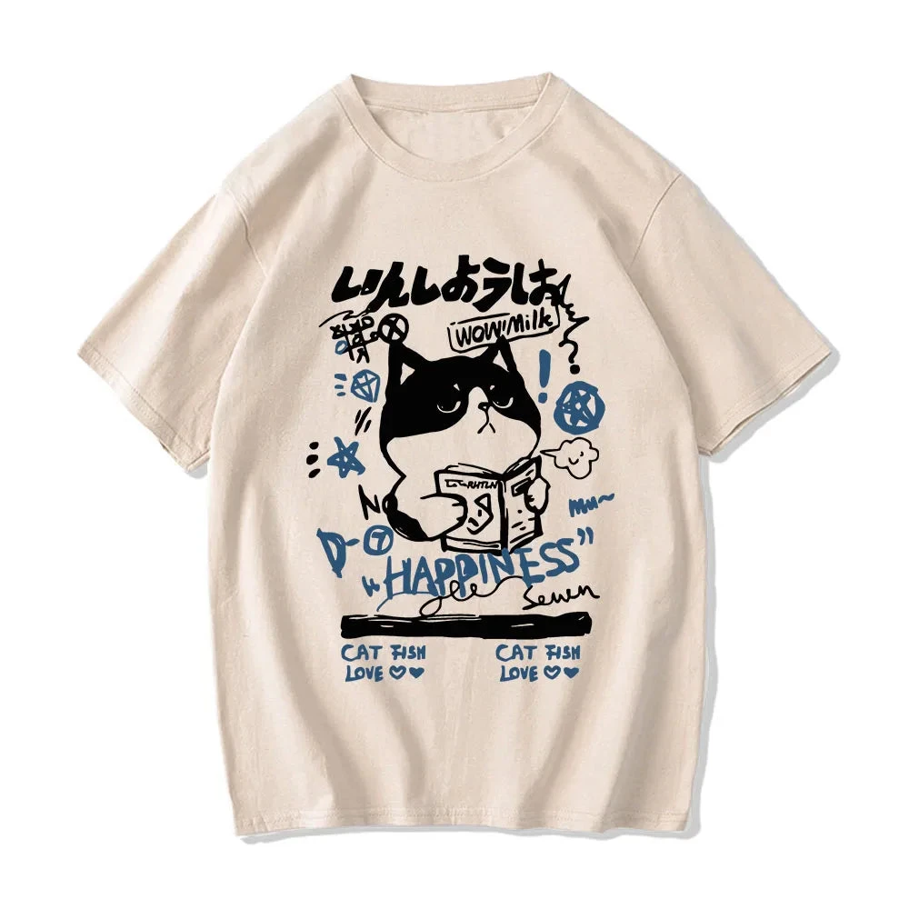 Apparel Japanese Themed Cat Finding Happiness Unisex Tee