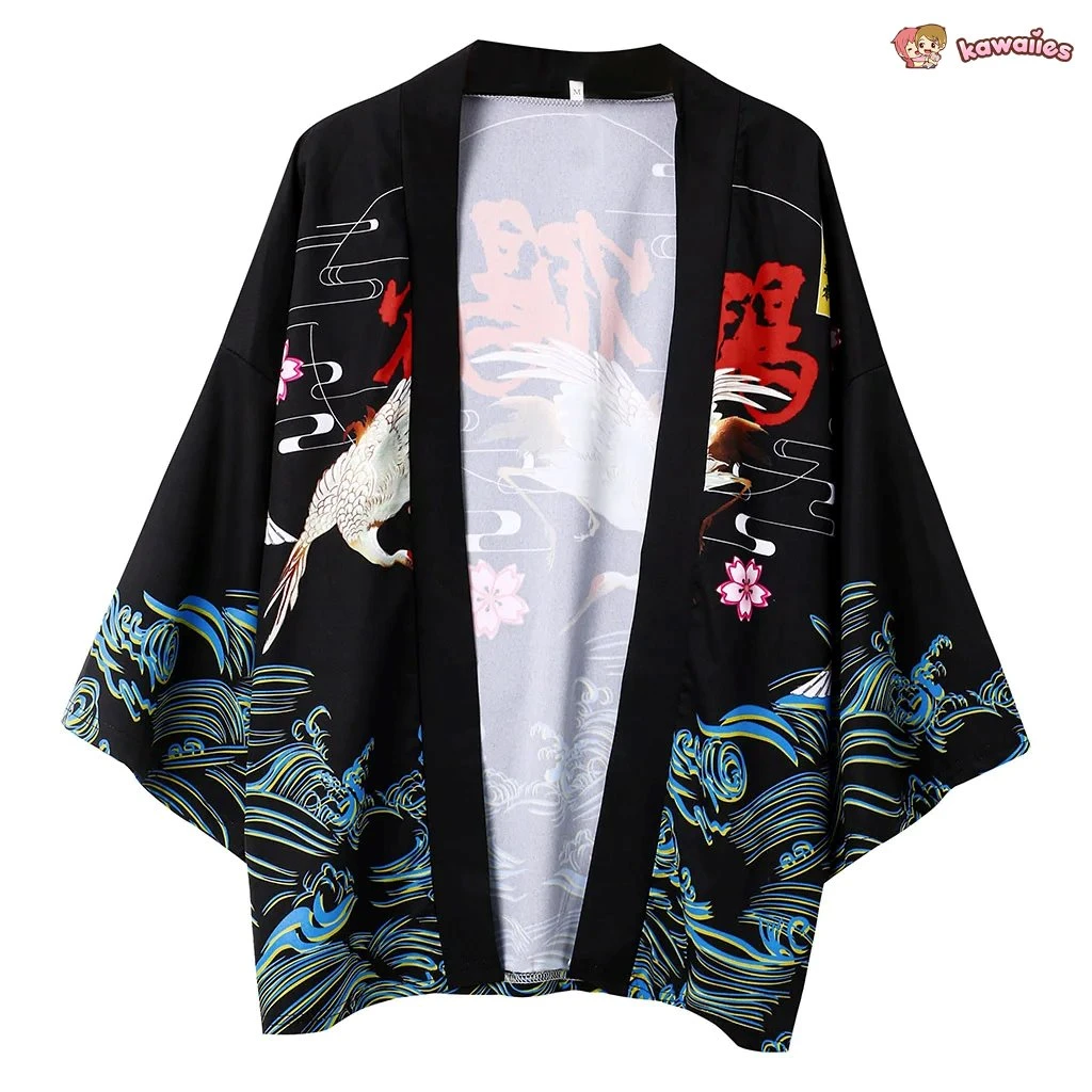 Apparel Japanese-themed Crane Waves Unisex Kimono - Image 2