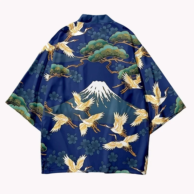 Apparel Japanese-themed Cranes Mt Fuji Navy Sun Black Unisex Kimonos