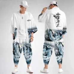 Apparel Japanese-themed Glaciar Mountains Two-Piece Kimono Yukata Top & Pants