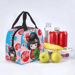 Japanese-themed Keiko Kokeshi Doll Insulated Lunch Bag Collection
