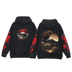 Apparel Japanese-themed Mt Fuji Landscape Unisex Vintage Washed Hoodies