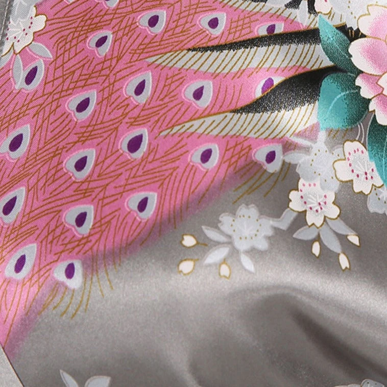 Apparel Japanese-themed Peacock Floral Women's Yukata Kimono Robe Cardigan With Belt - Image 18