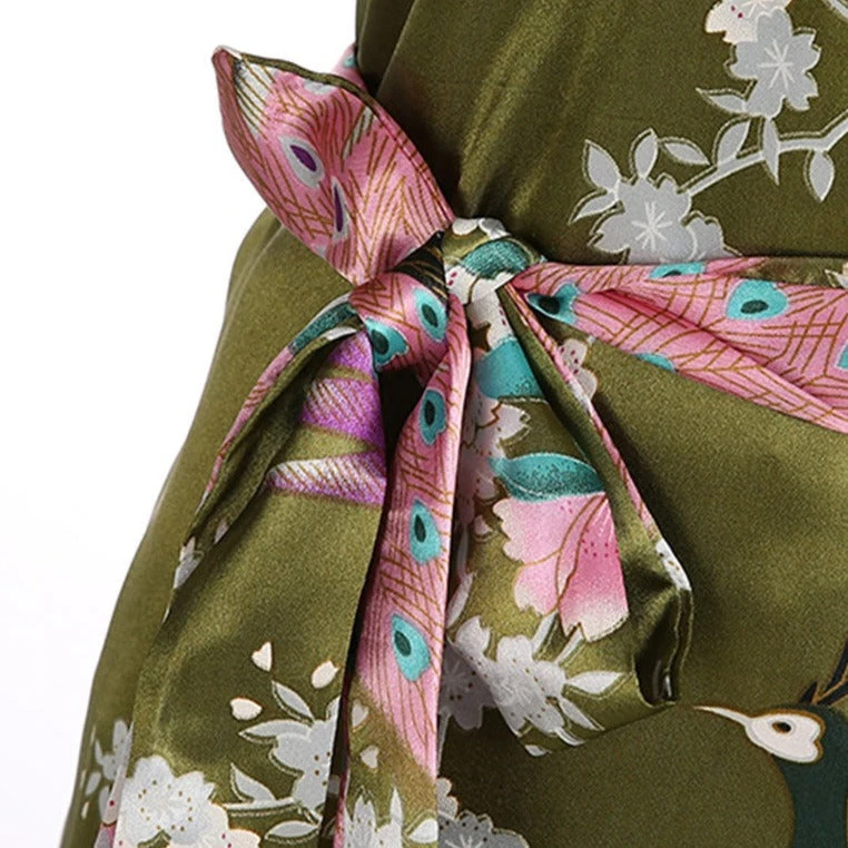 Apparel Japanese-themed Peacock Floral Women's Yukata Kimono Robe Cardigan With Belt - Image 16