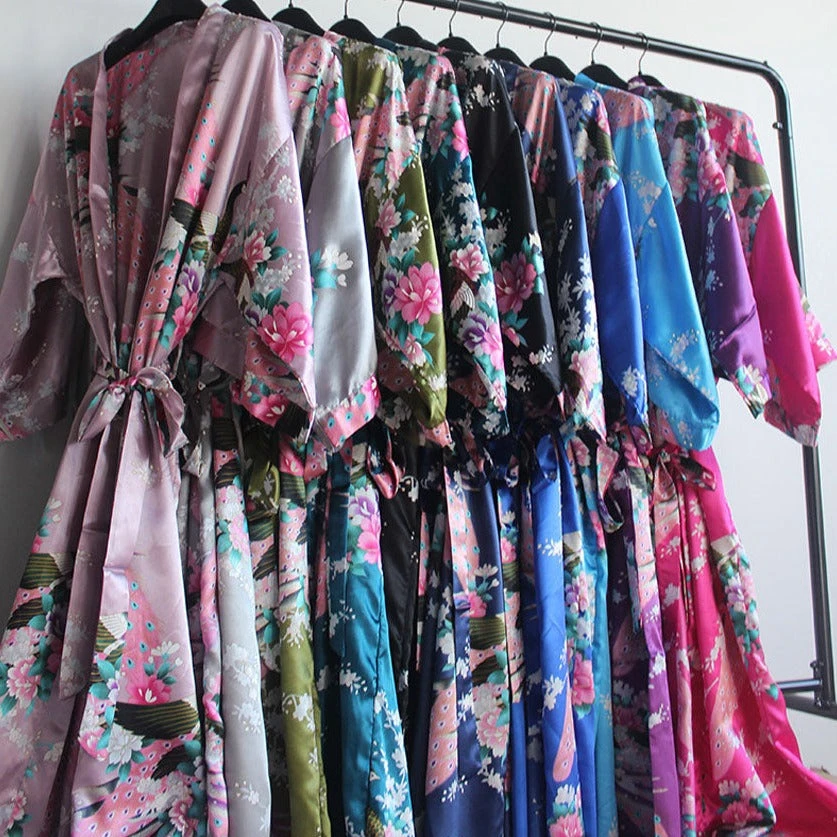 Apparel Japanese-themed Peacock Floral Women's Yukata Kimono Robe Cardigan With Belt - Image 2