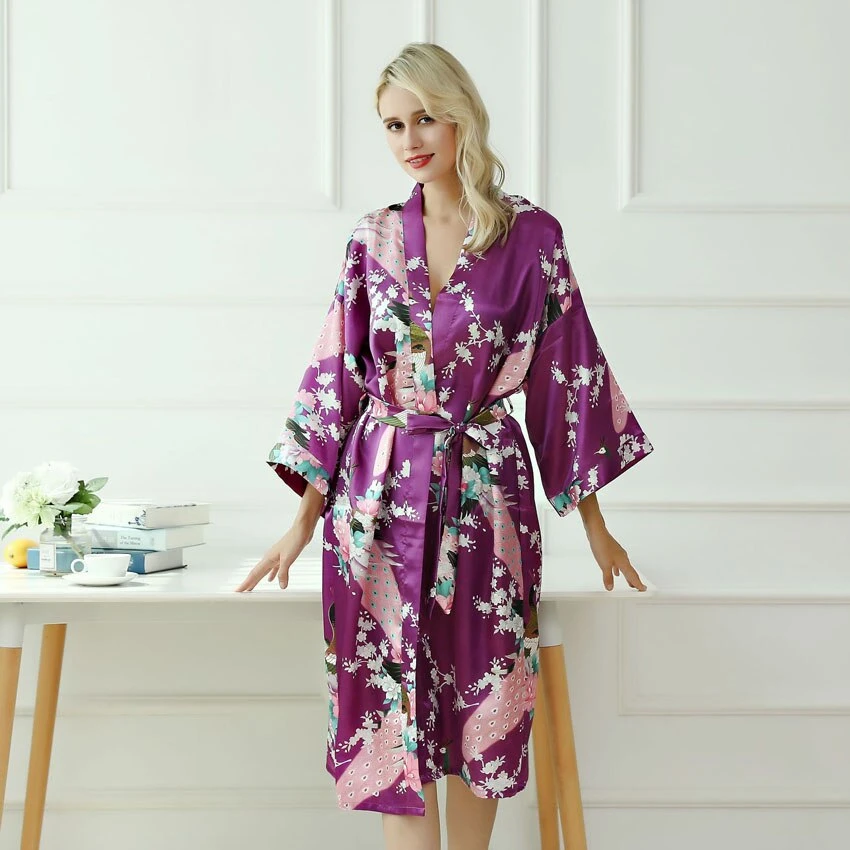Apparel Japanese-themed Peacock Floral Women's Yukata Kimono Robe Cardigan With Belt - Image 9