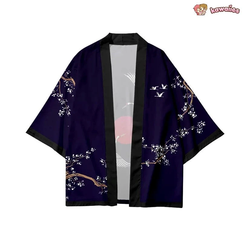 Apparel Japanese-themed Red Sun White Cranes Unisex Kimono - Image 5