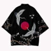 Apparel Japanese-themed Red Sun White Cranes Unisex Kimono