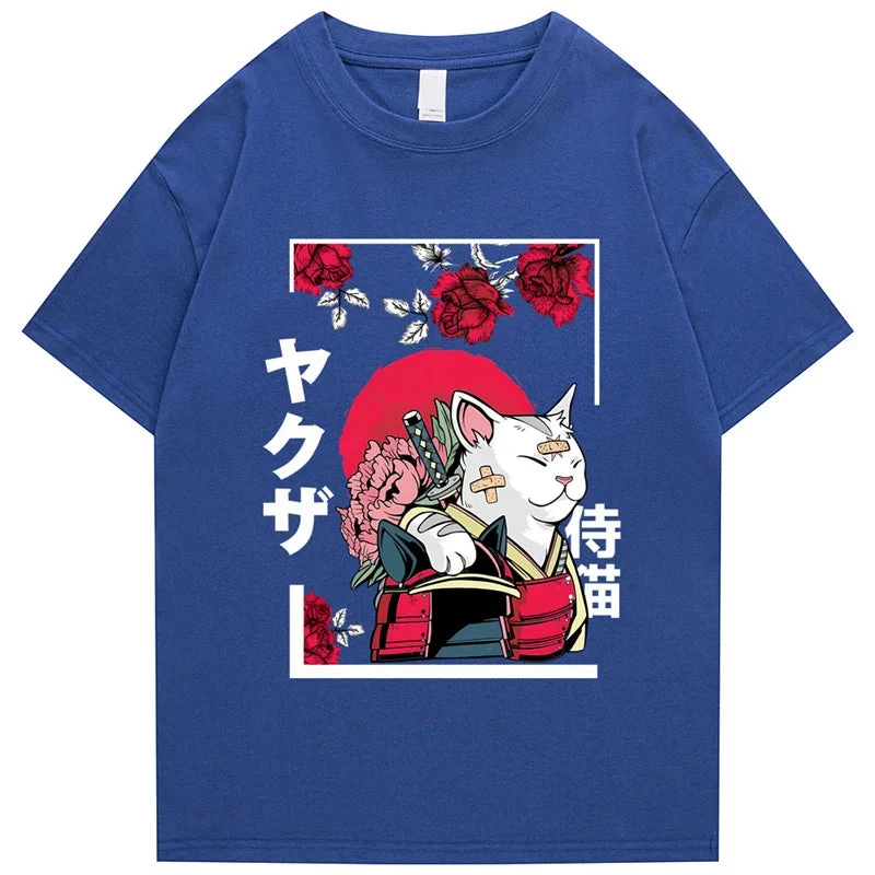Apparel Japanese-themed Samurai Cat Rose Kanji Unisex Tee - Image 8