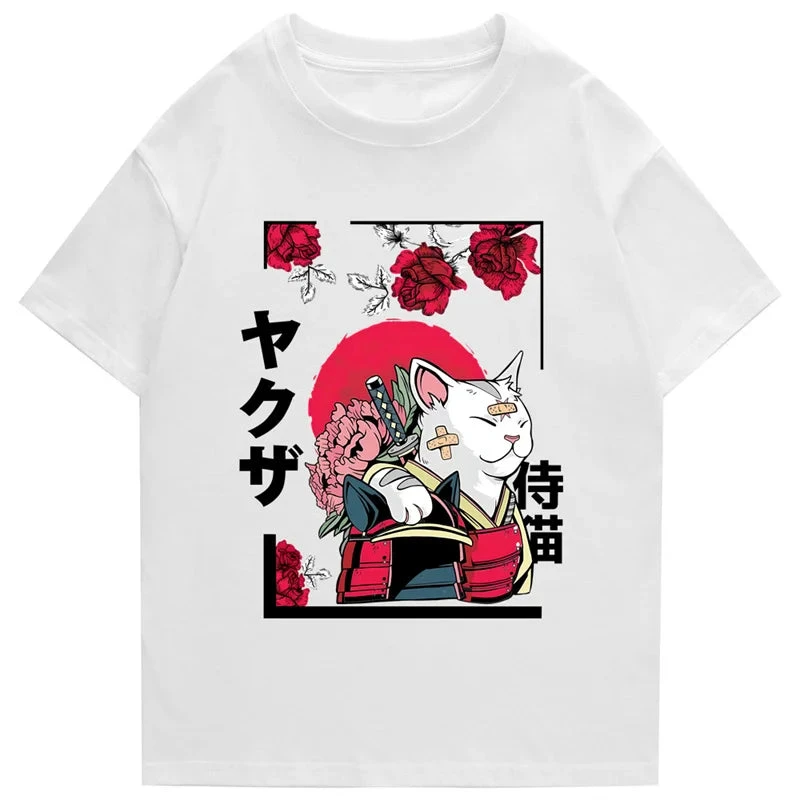 Apparel Japanese-themed Samurai Cat Rose Kanji Unisex Tee - Image 2
