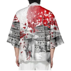 Apparel Japanese-themed Samurai Pagoda Red Sun Unisex Kimono