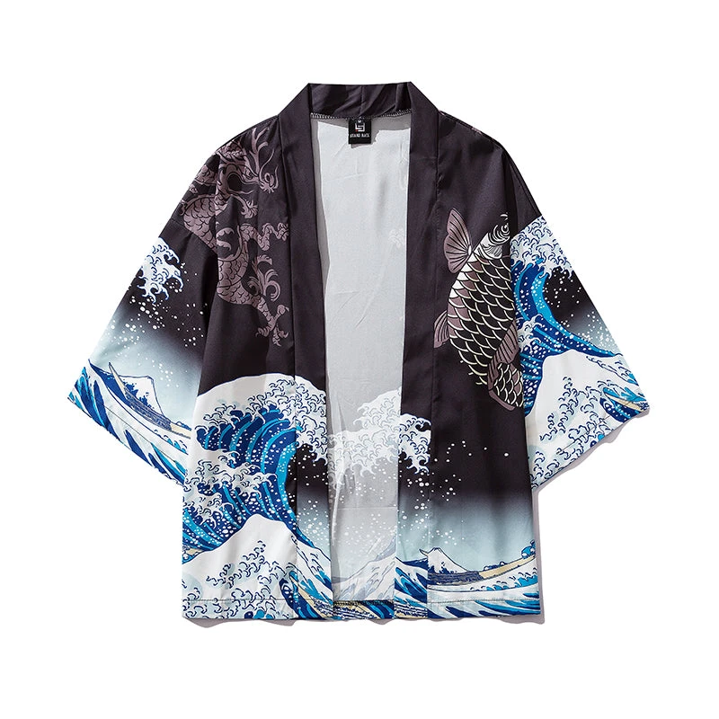 Apparel Japanese-themed Women Kimono Great Waves - Image 6