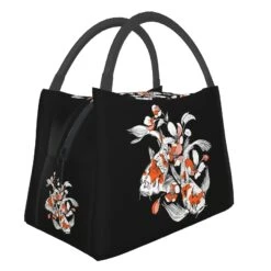 Japense-themed Koi And Sakura Black Lunch Bag