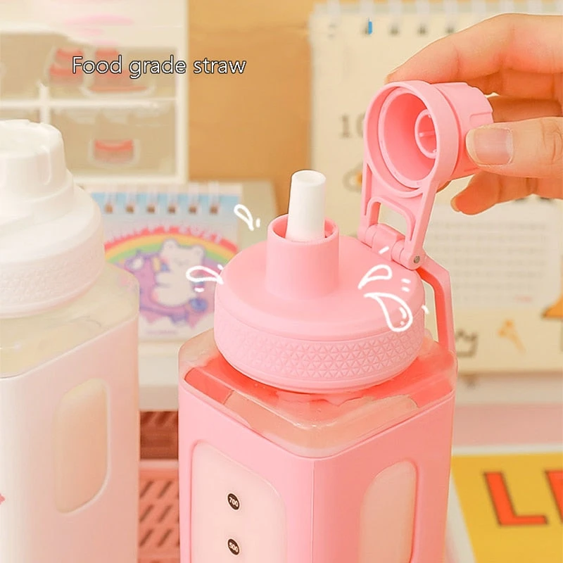 Kawaii Bear White Pink Rectangle Plastic Bottle With 3D Sticker - Image 3
