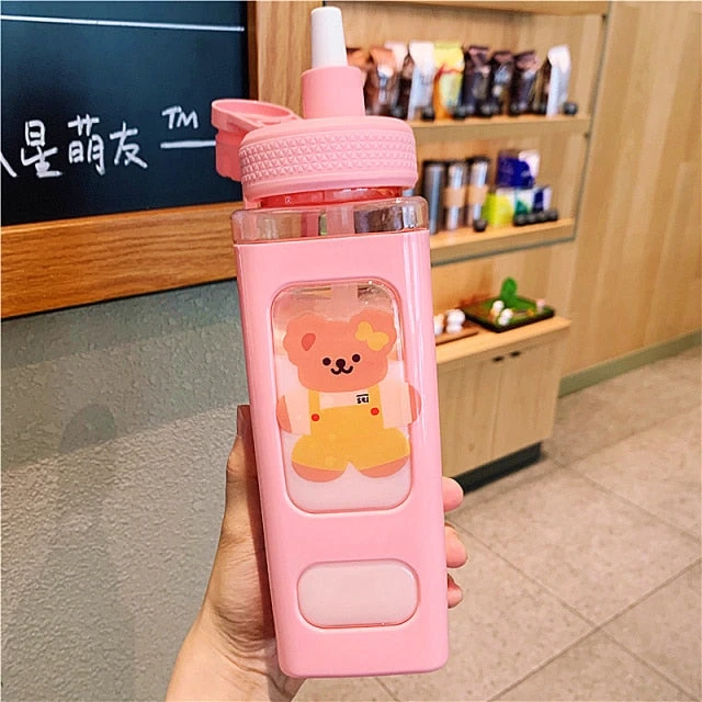 Kawaii Bear White Pink Rectangle Plastic Bottle With 3D Sticker - Image 8