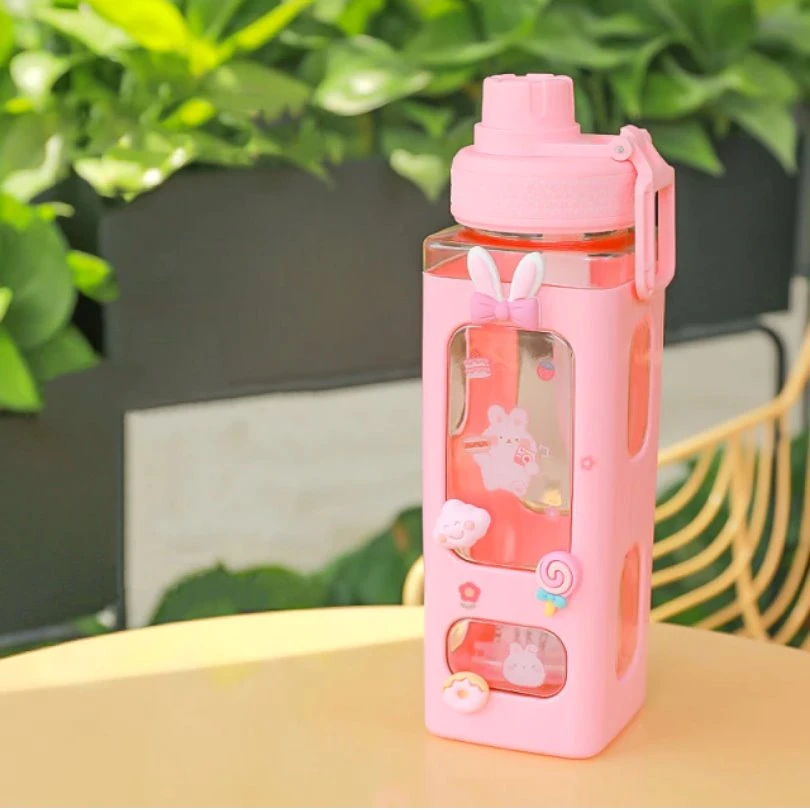 Kawaii Bear White Pink Rectangle Plastic Bottle With 3D Sticker - Image 9