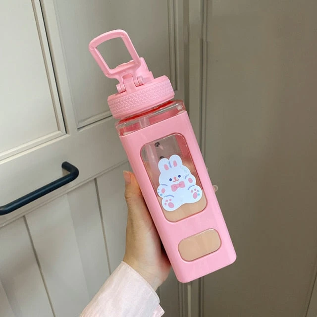 Kawaii Bear White Pink Rectangle Plastic Bottle With 3D Sticker - Image 10