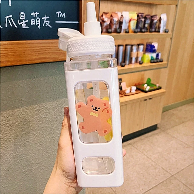 Kawaii Bear White Pink Rectangle Plastic Bottle With 3D Sticker - Image 11