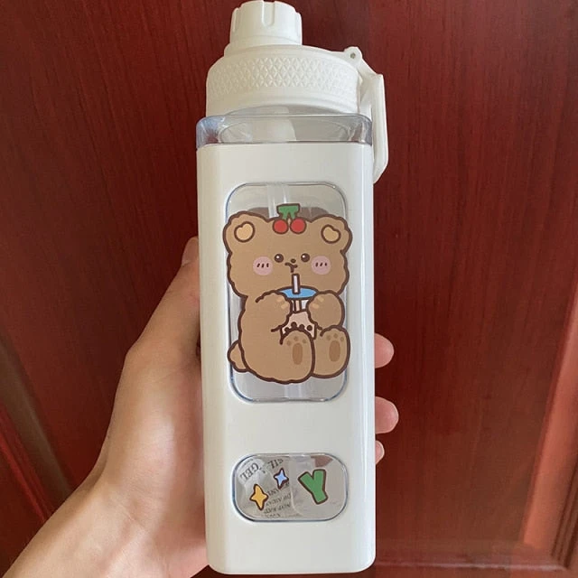 Kawaii Bear White Pink Rectangle Plastic Bottle With 3D Sticker - Image 12