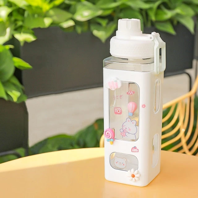 Kawaii Bear White Pink Rectangle Plastic Bottle With 3D Sticker - Image 13