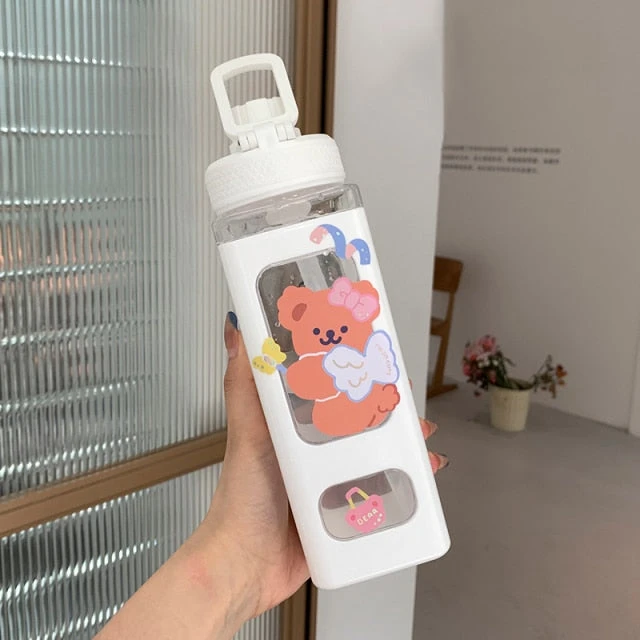 Kawaii Bear White Pink Rectangle Plastic Bottle With 3D Sticker - Image 14