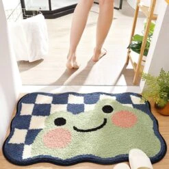 Kawaii Checkered Frog Bunny Non-Slip Bath Mats