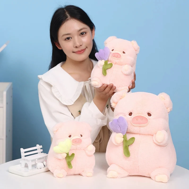Kawaii Chunky Pig Holding Flower Plushie - Image 11