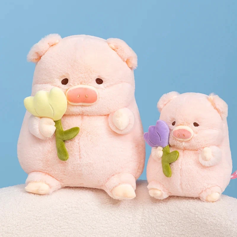 Kawaii Chunky Pig Holding Flower Plushie - Image 2