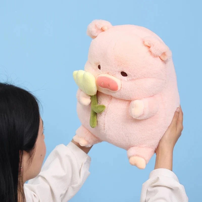 Kawaii Chunky Pig Holding Flower Plushie - Image 6