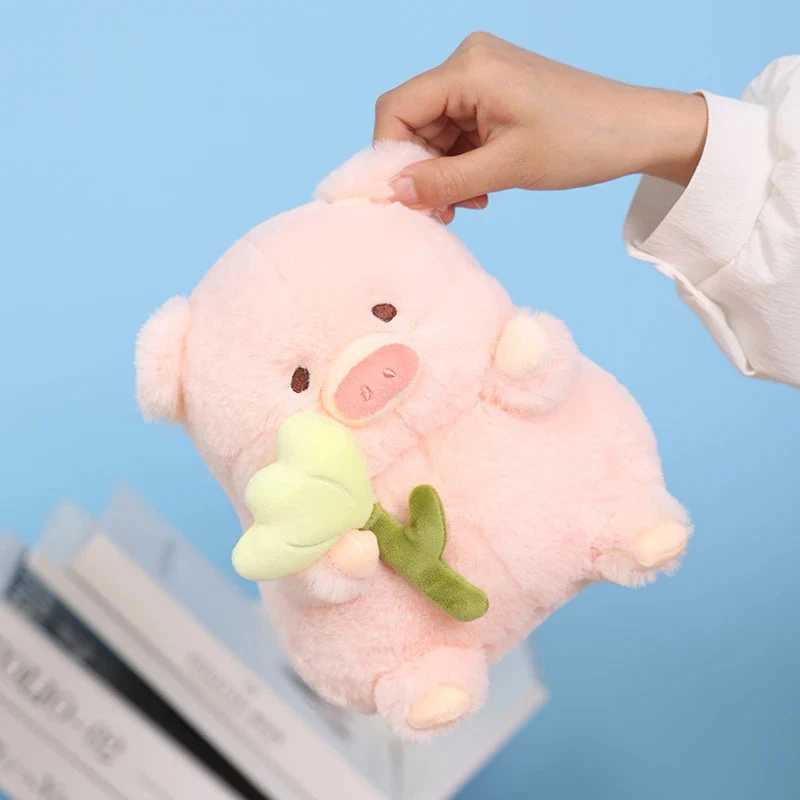 Kawaii Chunky Pig Holding Flower Plushie - Image 4