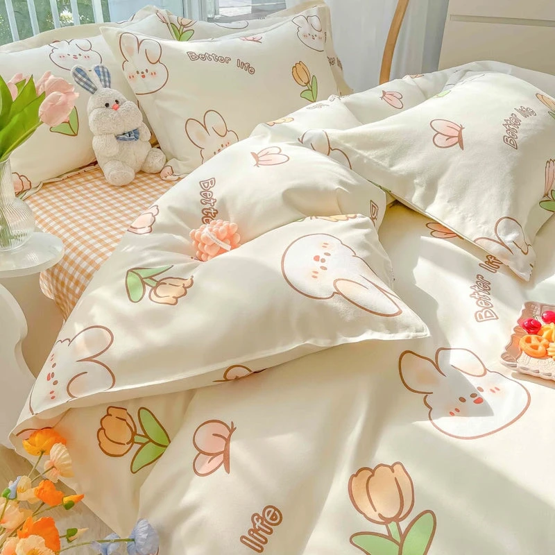 Kawaii Dreamy Floral Bunny 120gsm Polyester Bedding Set Collection - Image 6