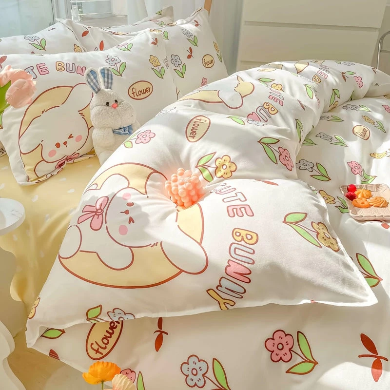 Kawaii Dreamy Floral Bunny 120gsm Polyester Bedding Set Collection - Image 18