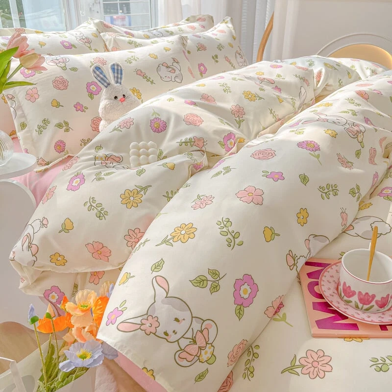 Kawaii Dreamy Floral Bunny 120gsm Polyester Bedding Set Collection - Image 13