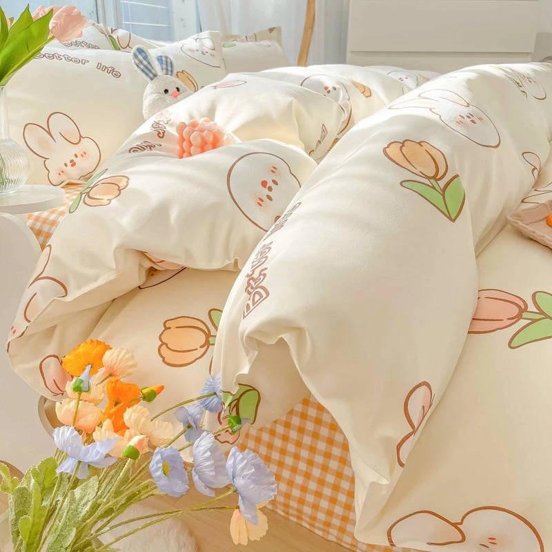 Kawaii Dreamy Floral Bunny 120gsm Polyester Bedding Set Collection - Image 5