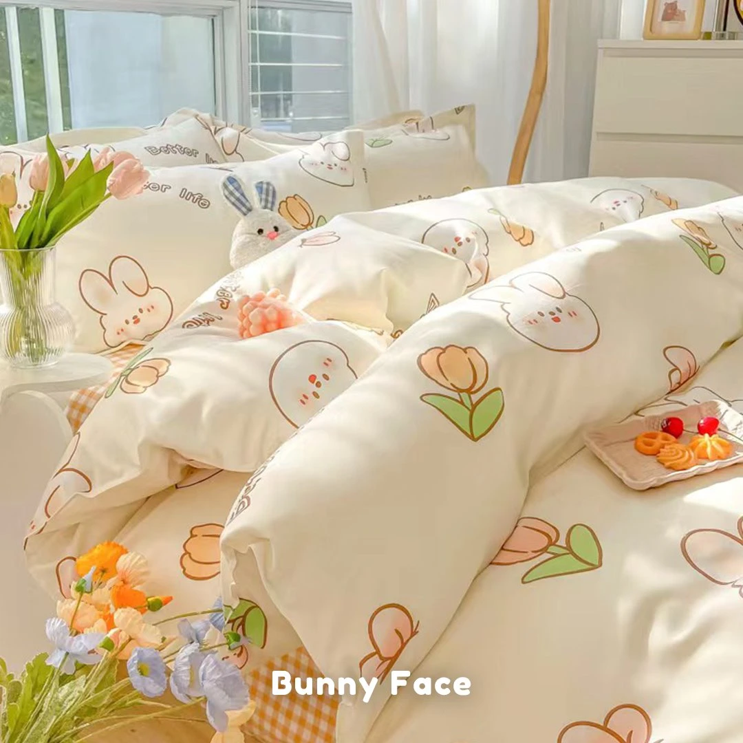 Kawaii Dreamy Floral Bunny 120gsm Polyester Bedding Set Collection - Image 14