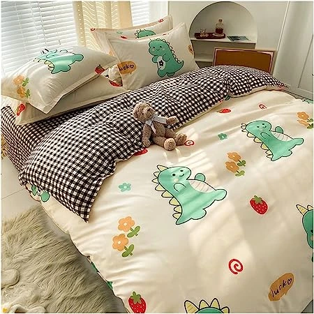 Kawaii Green Dinosaur Floral 120gsm Polyester Bedding Set - Image 12