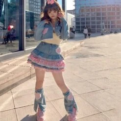 Apparel Kawaii Harajuku Japanese-themed Lolita Mini Denim Checked Women's Skirt