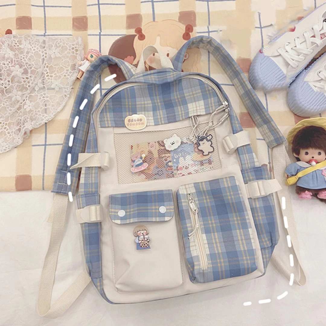 Apparel Kawaii Large Checked Multi-Pocket Backpack - Image 8