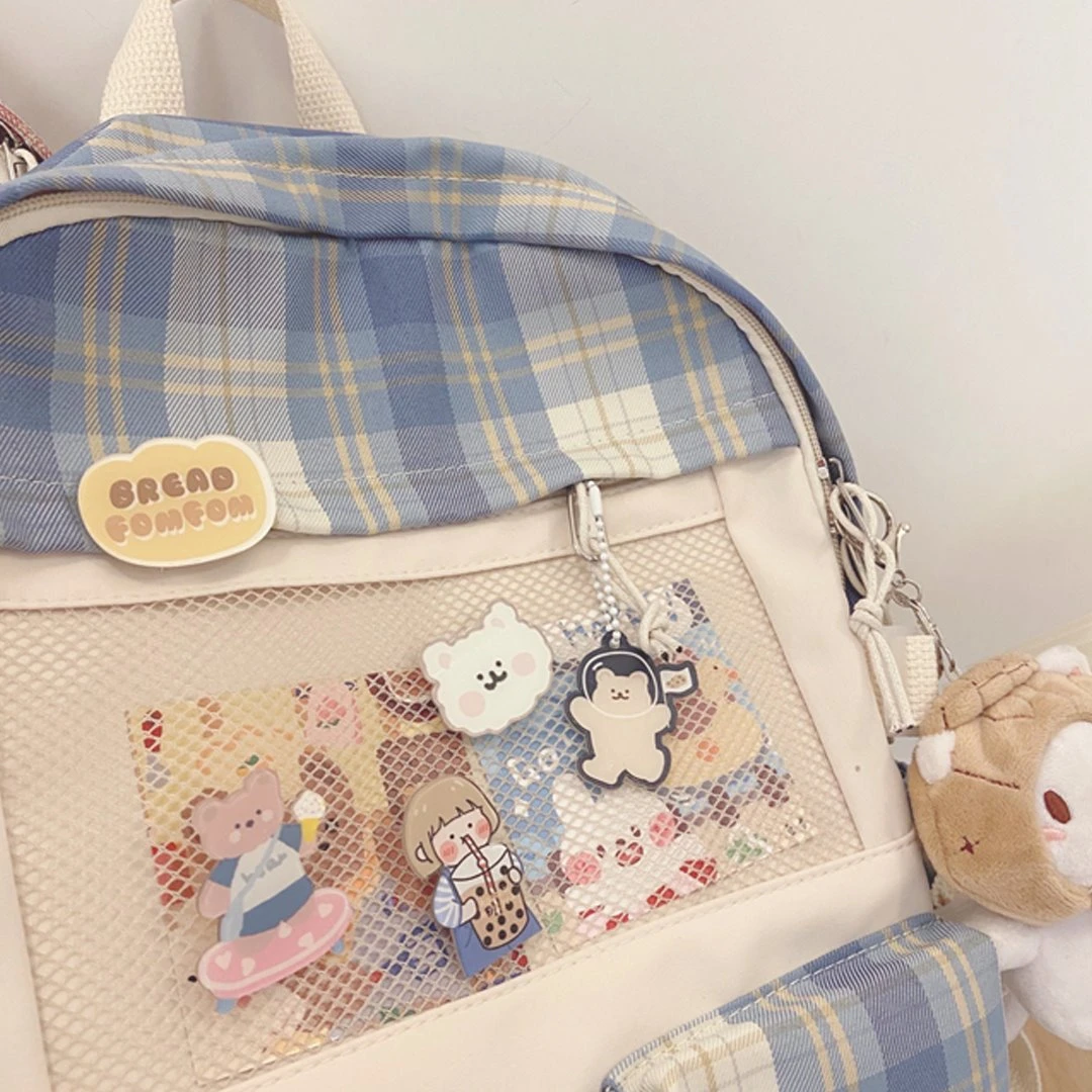 Apparel Kawaii Large Checked Multi-Pocket Backpack - Image 6