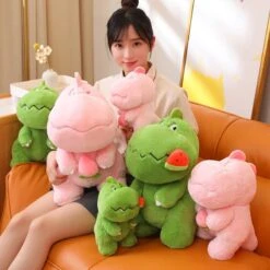 Kawaii Pink Green Fluffy Dinosaur Plushies