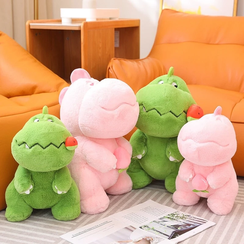 Kawaii Pink Green Fluffy Dinosaur Plushies - Image 3