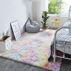 Kawaii Soft Faux Fur Rainbow Rug