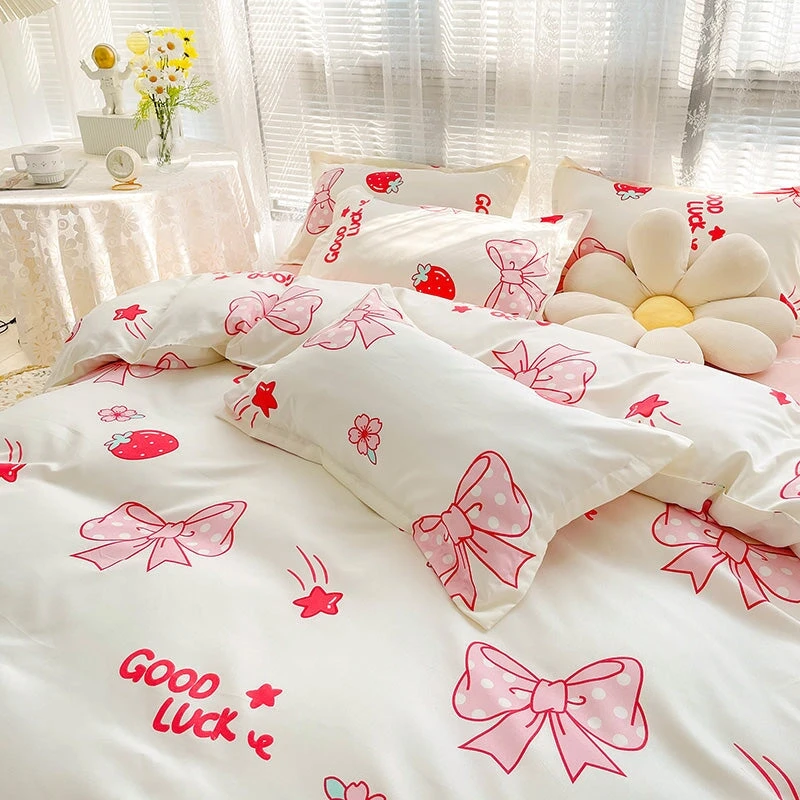 Kawaii Strawberry Print 120gsm Polyester Bedding Sets - Image 16
