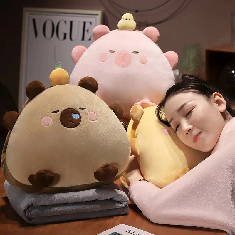 Kawaii Triangle Capybara Plush Pillows With Blanket - Image 2